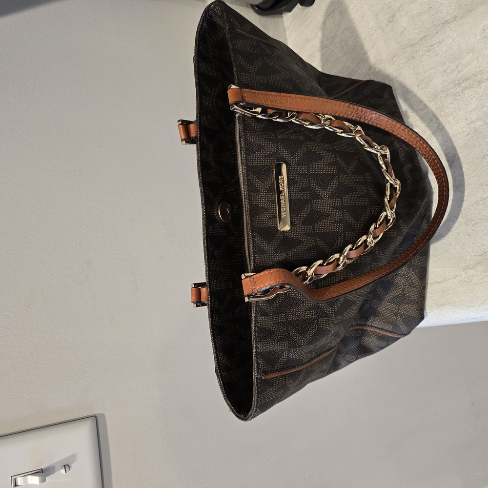 Michael Kors Brown Structured Tote with Gold Accents